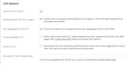 Autoptimize css options setting