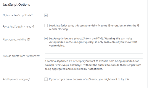 javascript options setting autoptimize