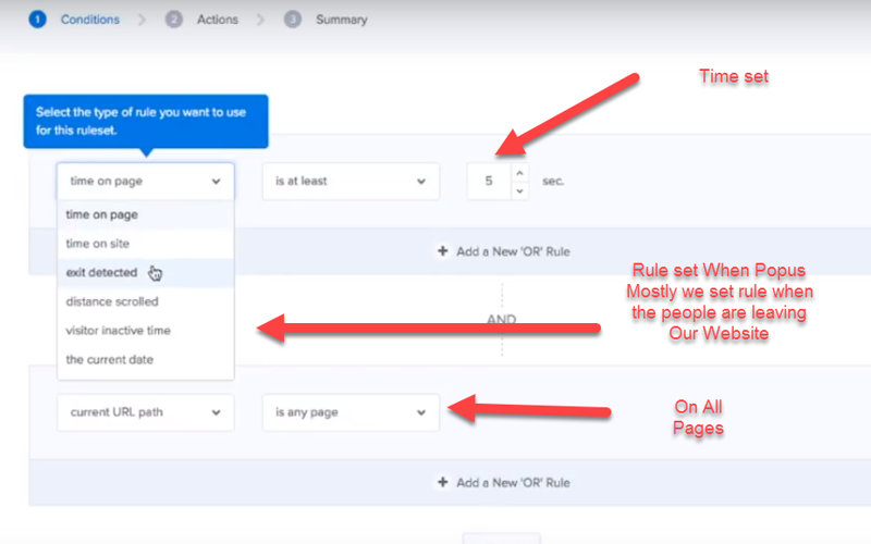 OptinMonster Exit intent setting