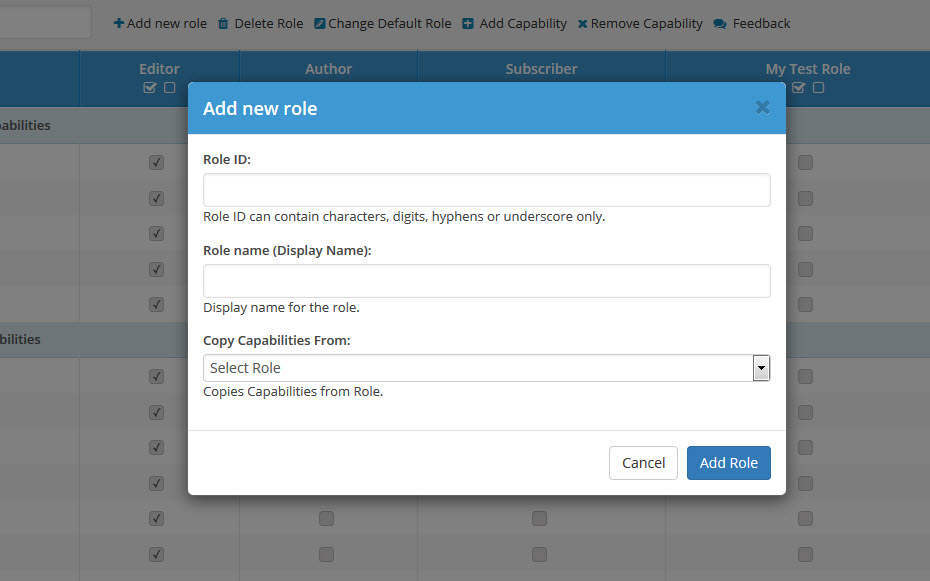 User Roles and Capabilities Screenshot