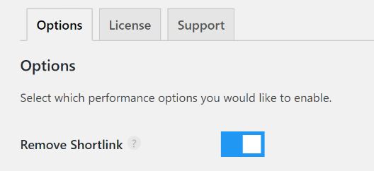 perfmatters Remove Shortlink option