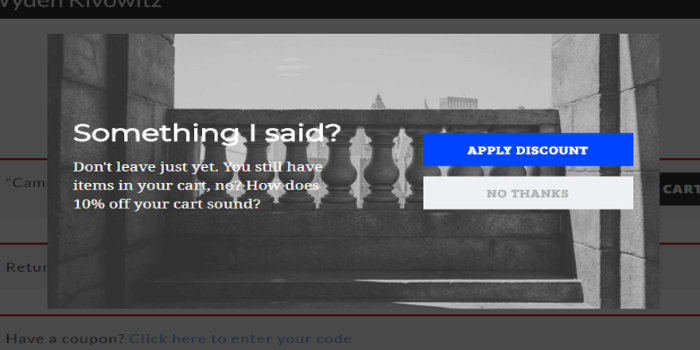 exit intend popup example coupon abandonment
