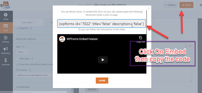 Embed Code Of upload file contact form