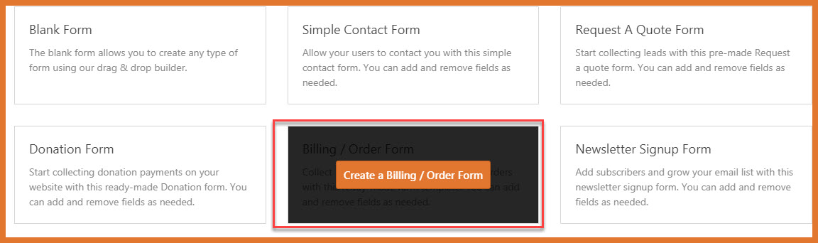 create billing or order form wpforms