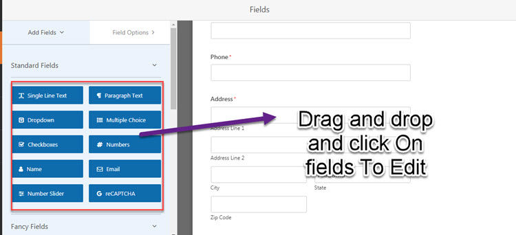 drag and drop fields in wpforms