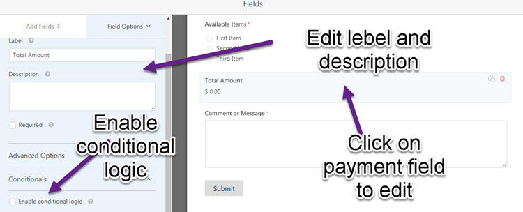 edit payent form in wpforms