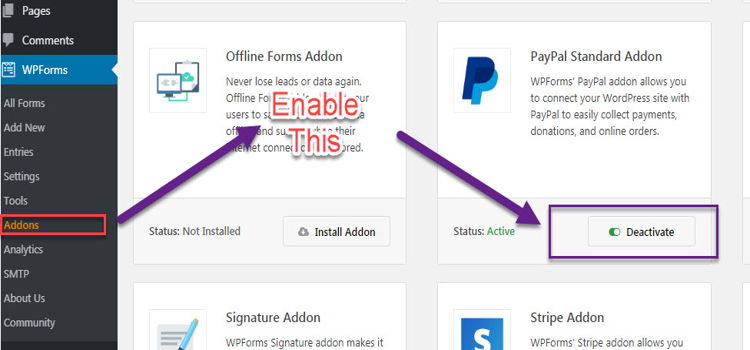 wpforms Paypal addons